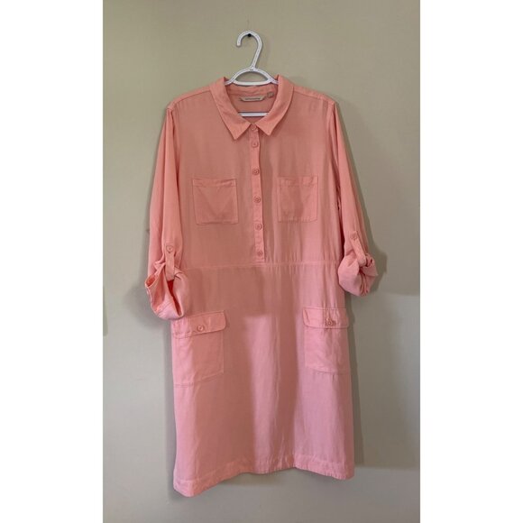Soft Surroundings Womens XLarge Peach Roll Tab Sleeve 1/4 Button Up Dress - Picture 1 of 4